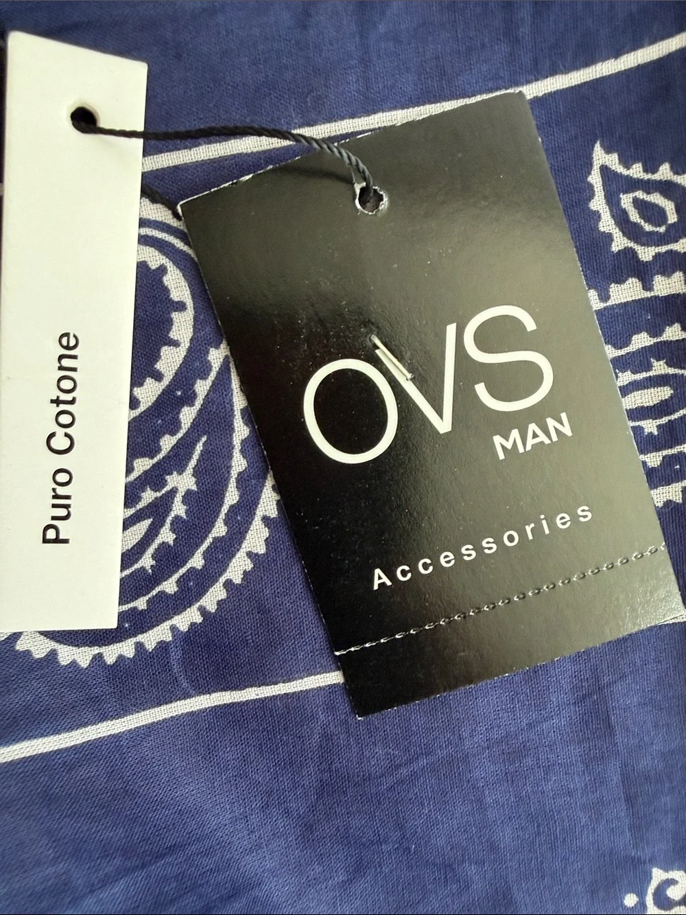 OVS Men Oversized Bandana Paisley Cotton Scarf Navy Blue NWT